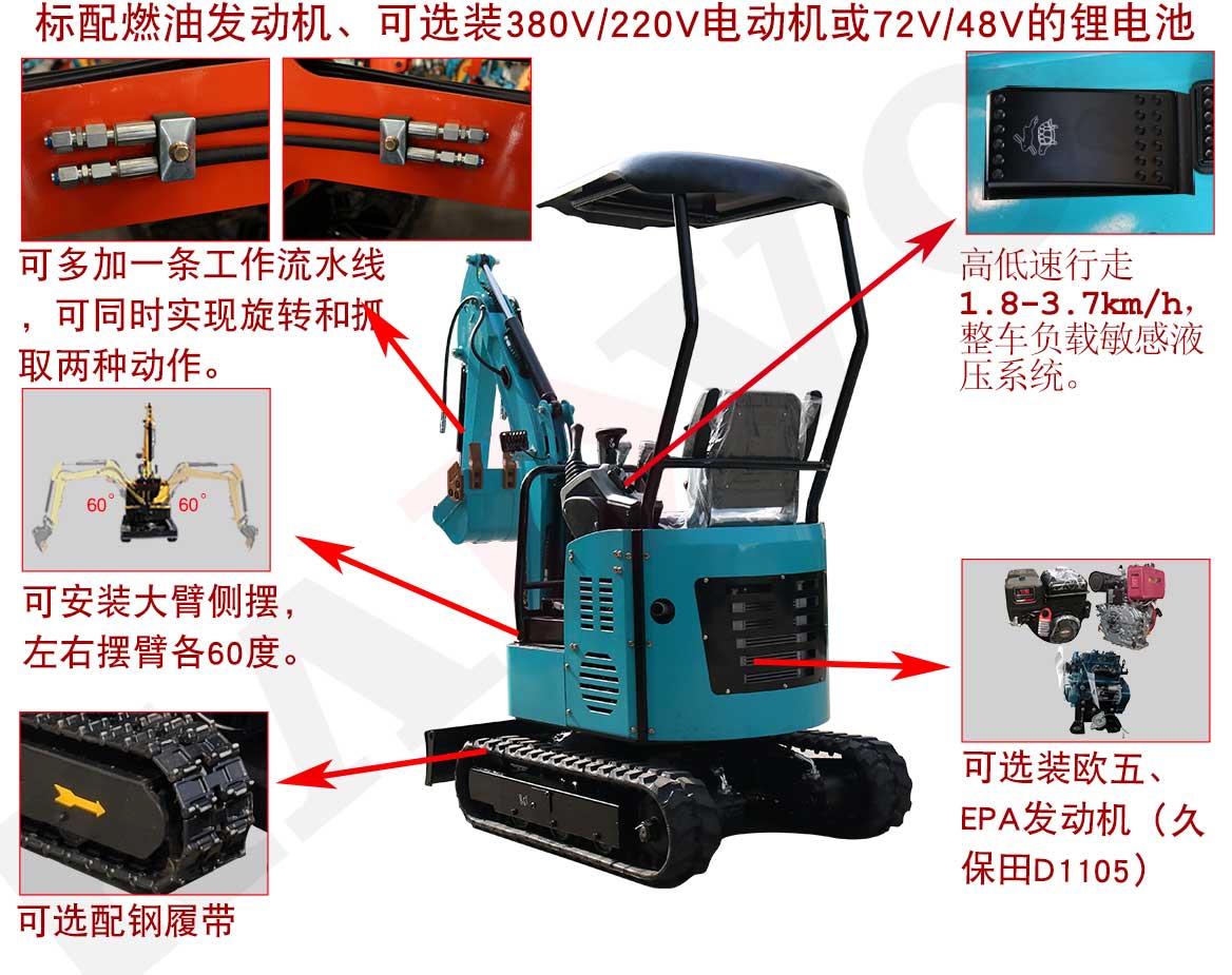 KV128小型挖掘機可選配置 KV128小型挖掘機可選配置